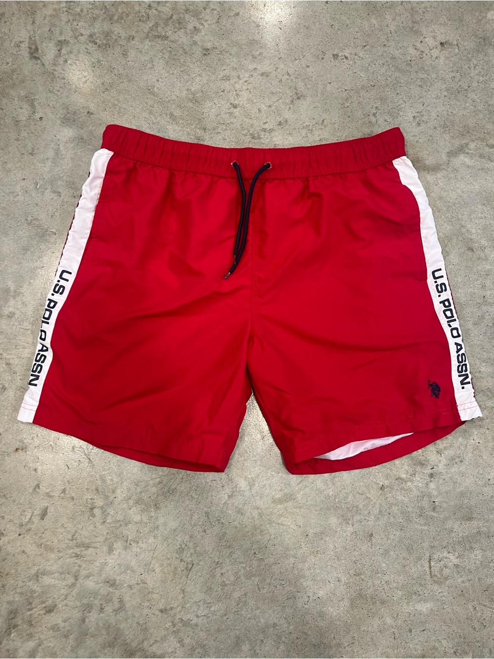 Vintage U.S. Polo Assn. Men’s Red Board Shorts with Contrast Side Stripe